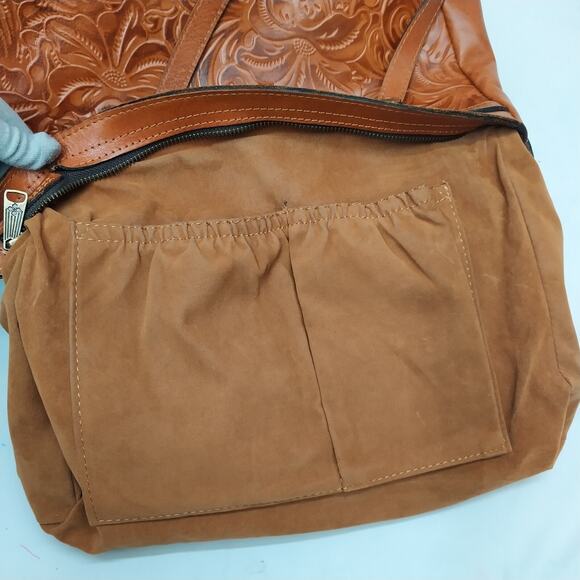 Patricia Nash Poppy Tote Florence Brown Tan Tooled Leather Zipper Tote Bag - Picture 11 of 16